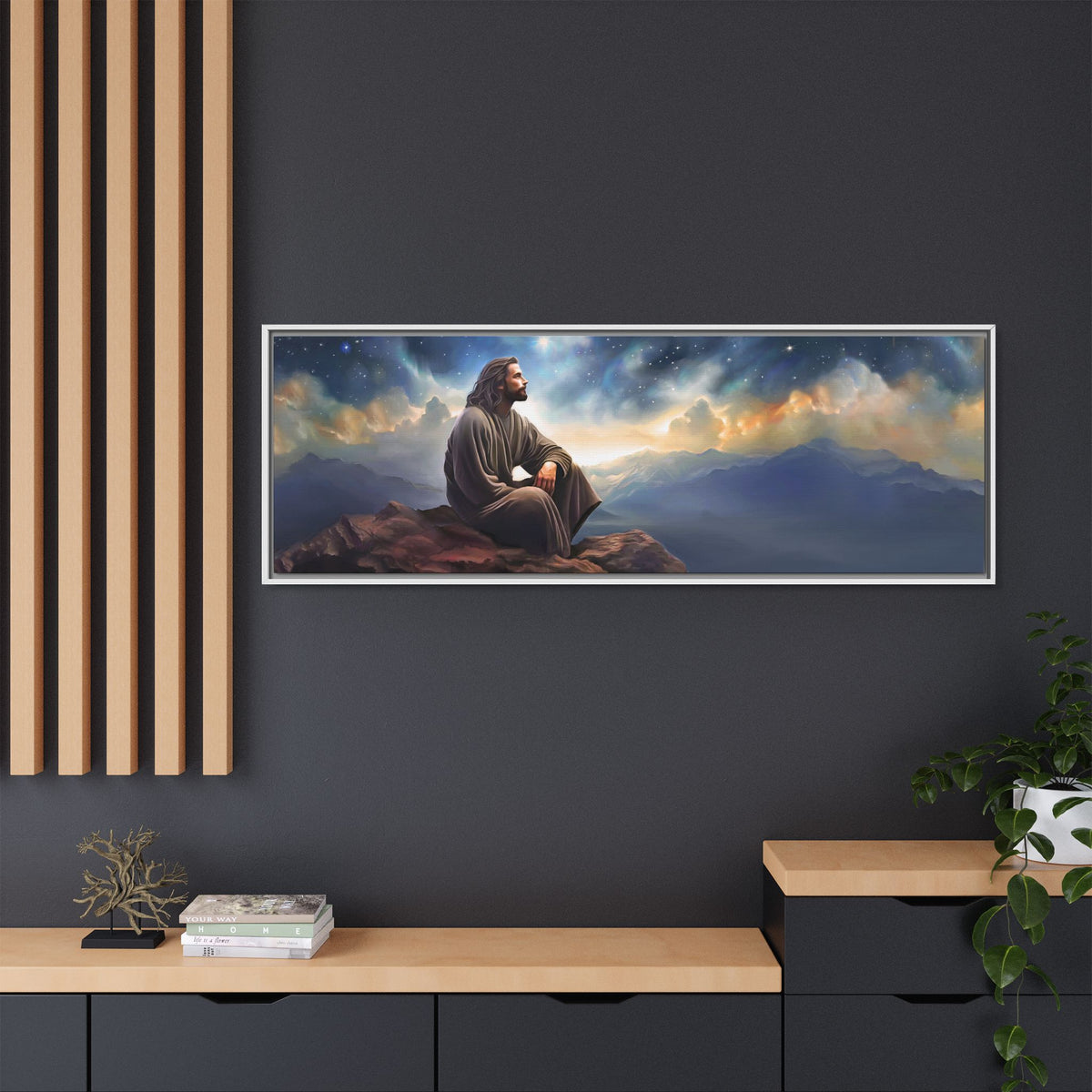 Jesus with The Stars, Canvas Print Art Framed, Jesus Christ Handmade Artwork, Deep Meditative Christian Gift