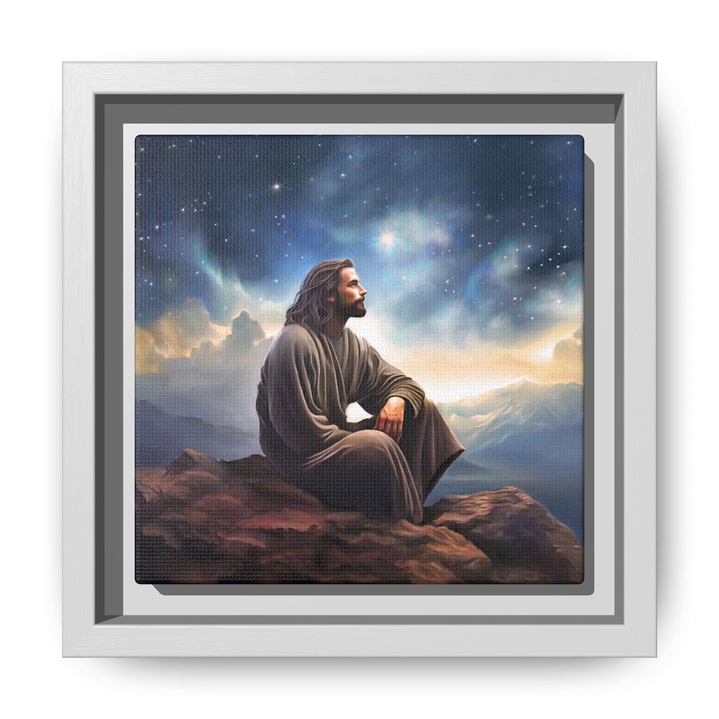 Jesus With The Stars, Framed Fine Art Canvas Print of Handmade Art, many sizes, Christian Art, Christian Gifts