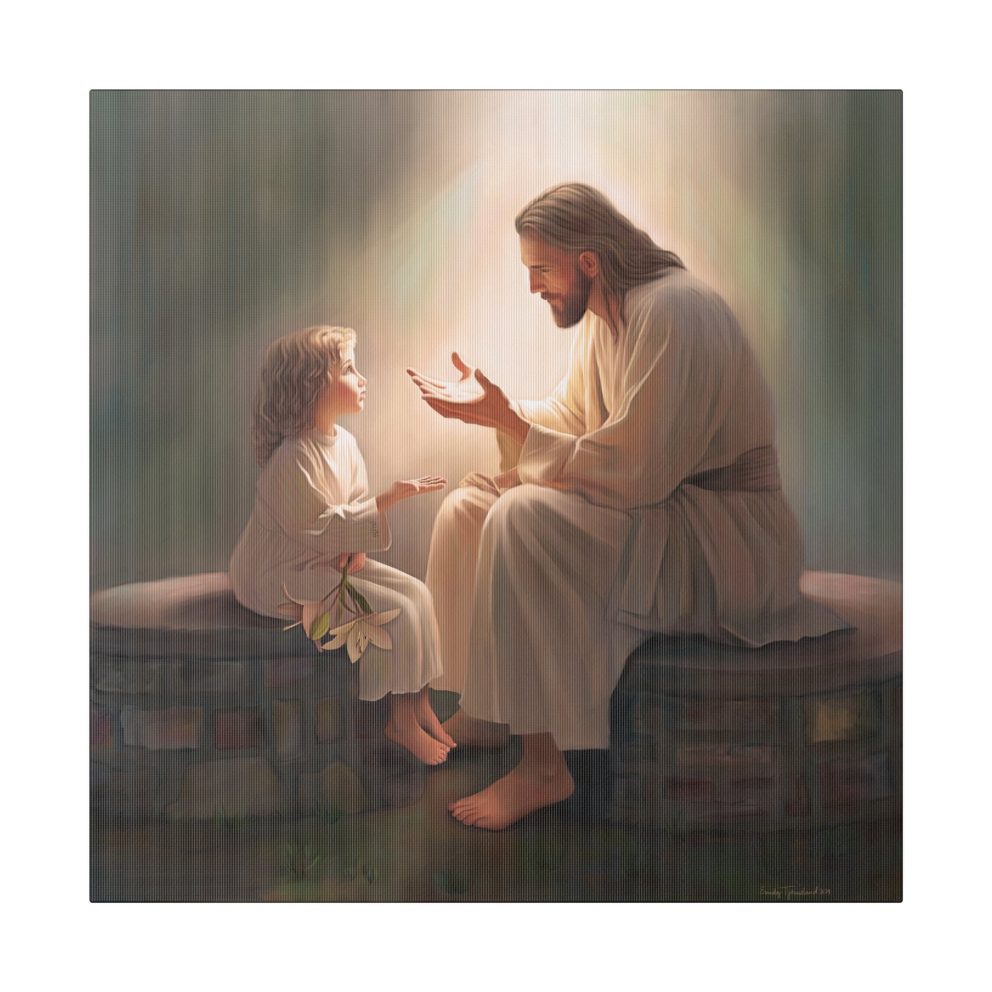 You Are The Light, fine art canvas print, Christian artwork, Jesus with a child, Jesus Christ with a little girl, Consider The Lillies