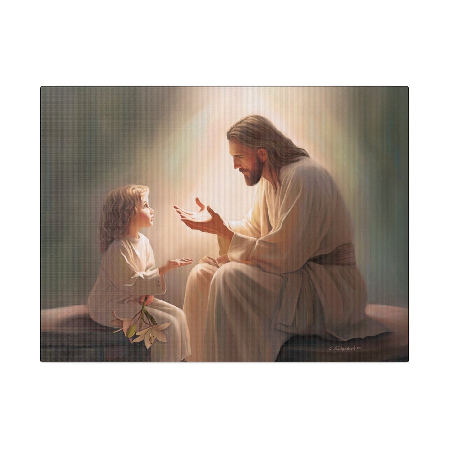 You Are The Light, fine art canvas print, Christian artwork, Jesus with a child, Jesus Christ with a little girl, Consider The Lillies