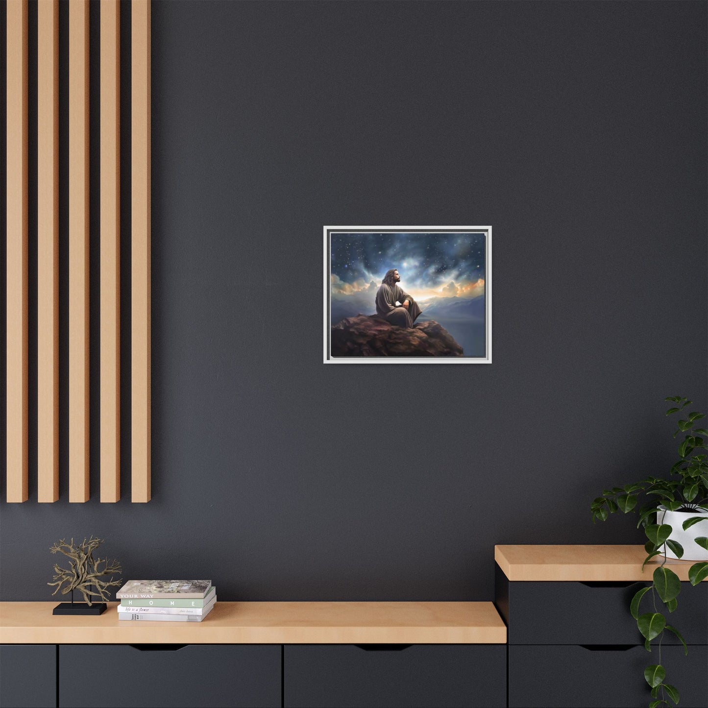 Jesus with The Stars, Canvas Print Art Framed, Jesus Christ Handmade Artwork, Deep Meditative Christian Gift