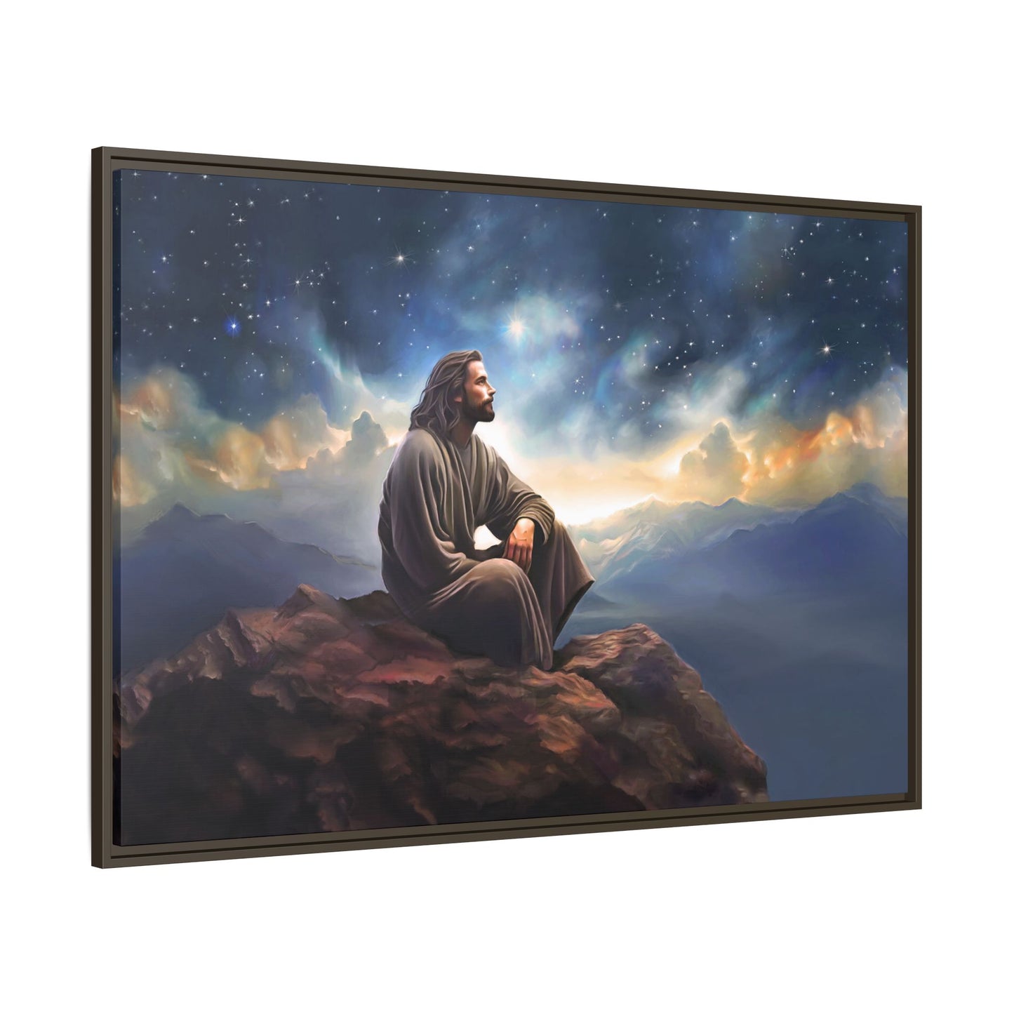 Jesus with The Stars, Canvas Print Art Framed, Jesus Christ Handmade Artwork, Deep Meditative Christian Gift