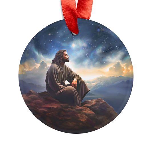 Jesus With The Stars, Christmas Ornament, Christian Ornament with Ribbon