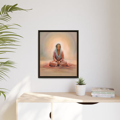 Stillness Framed Canvas Wall Art, Serene Meditation Decor, Spiritual Mindfulness Gift, Tranquil Room Accent, Woman Religious Art