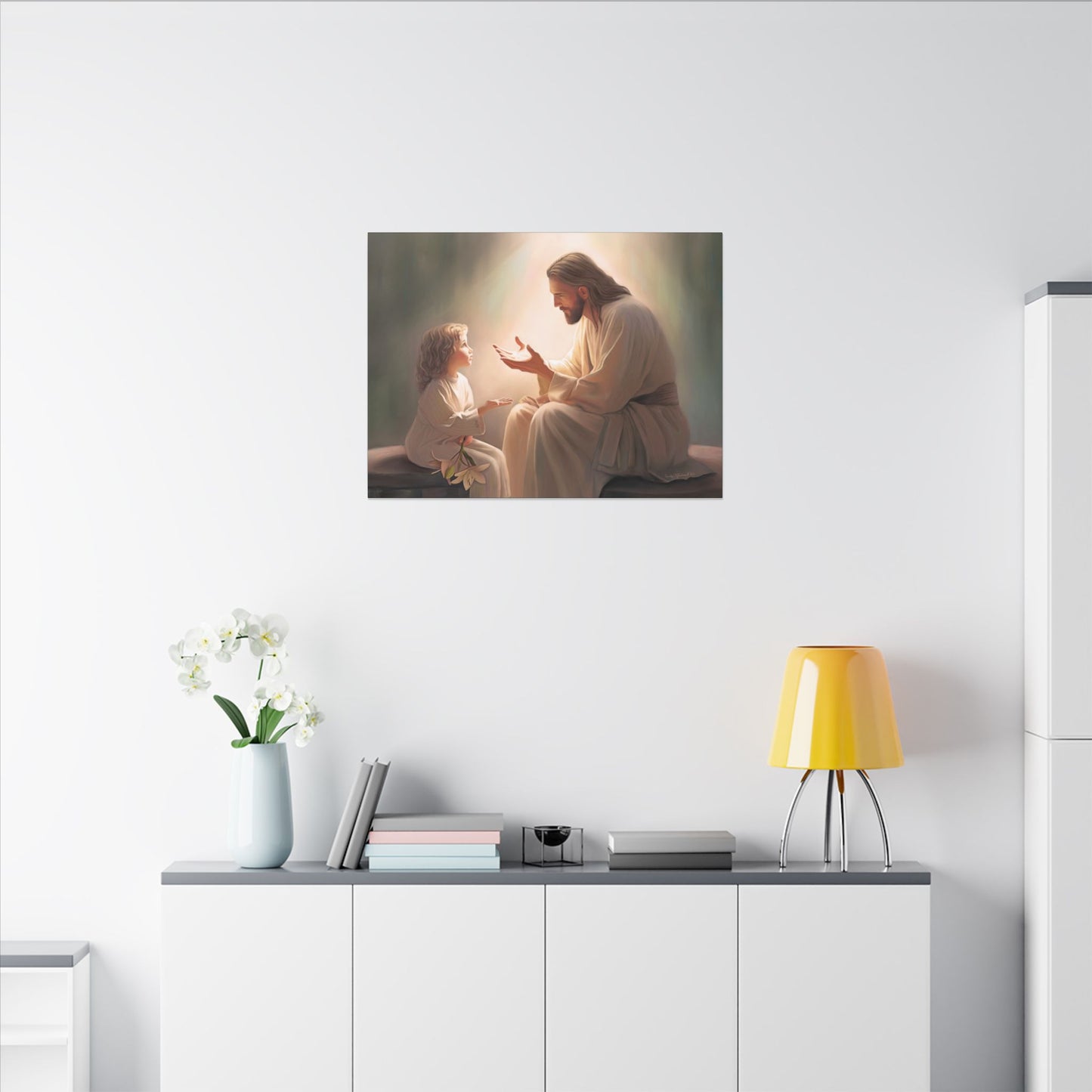 You Are The Light, fine art canvas print, Christian artwork, Jesus with a child, Jesus Christ with a little girl, Consider The Lillies