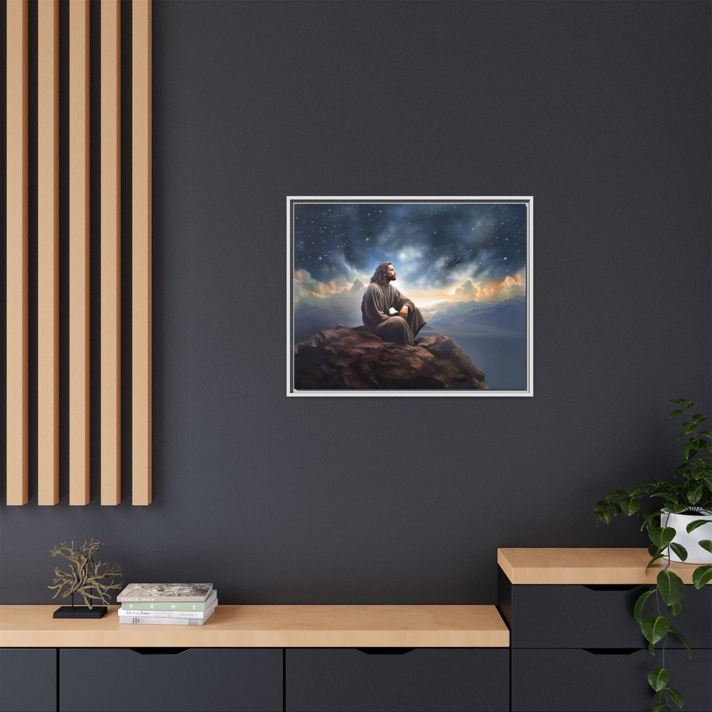 Jesus with The Stars, Canvas Print Art Framed, Jesus Christ Handmade Artwork, Deep Meditative Christian Gift