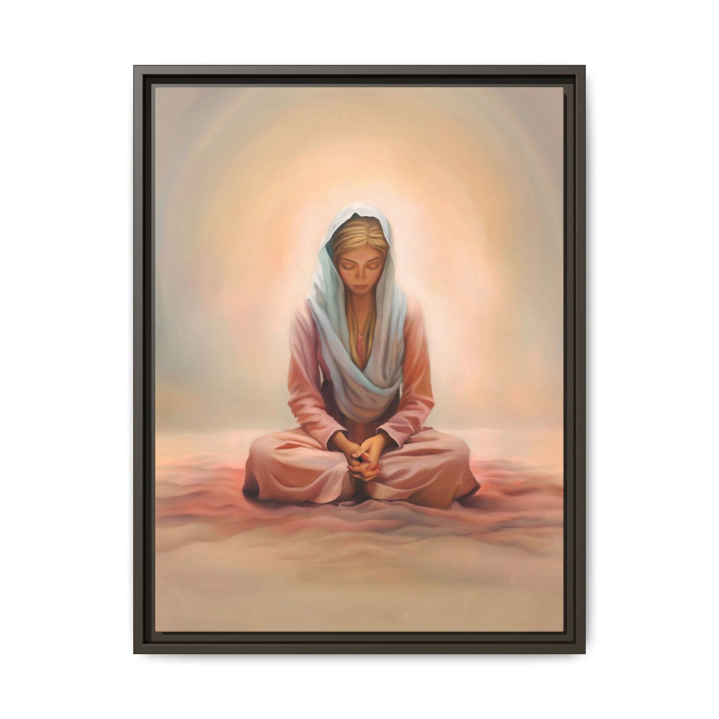 Stillness Framed Canvas Wall Art, Serene Meditation Decor, Spiritual Mindfulness Gift, Tranquil Room Accent, Woman Religious Art