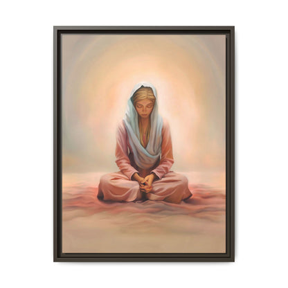 Stillness Framed Canvas Wall Art, Serene Meditation Decor, Spiritual Mindfulness Gift, Tranquil Room Accent, Woman Religious Art