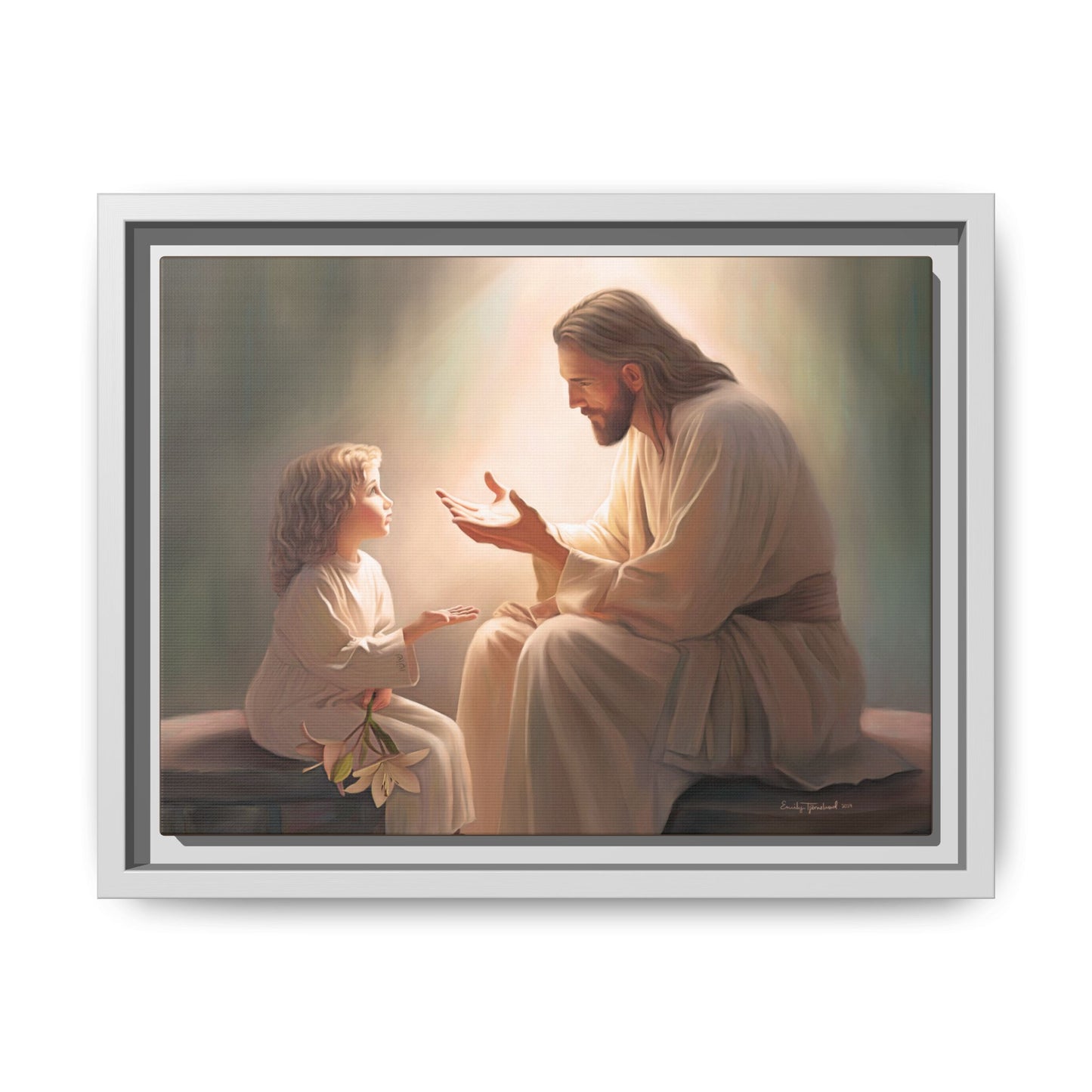 We are His Children, Fine Art Framed Canvas Print, Picture of Jesus, Jesus with a Child, Christian Gift, Christian Art, Jesus Christ Art with Child