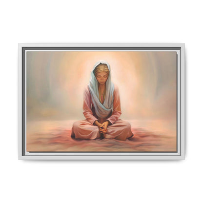 Stillness Framed Canvas Wall Art, Serene Meditation Decor, Spiritual Mindfulness Gift, Tranquil Room Accent, Woman Religious Art