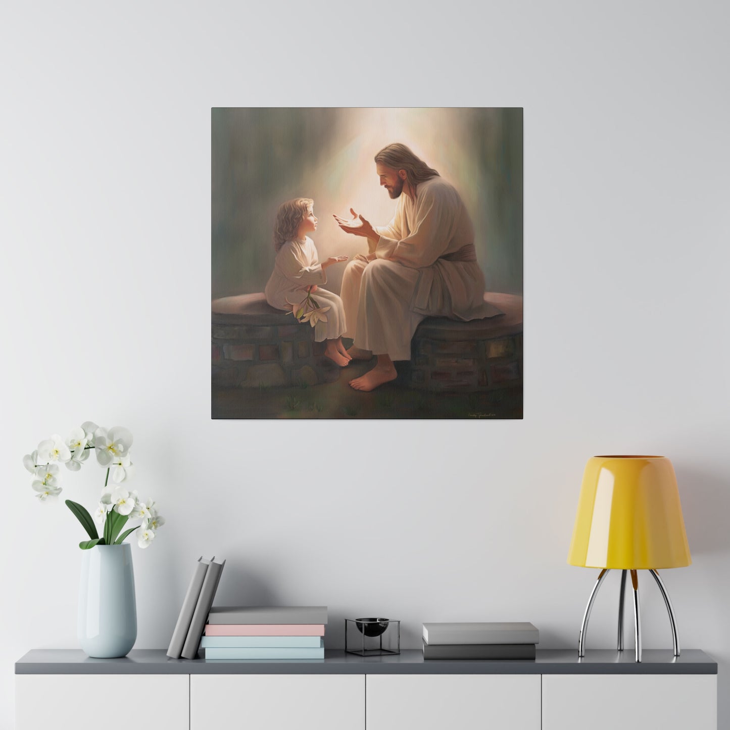 You Are The Light, fine art canvas print, Christian artwork, Jesus with a child, Jesus Christ with a little girl, Consider The Lillies