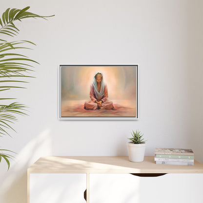 Stillness Framed Canvas Wall Art, Serene Meditation Decor, Spiritual Mindfulness Gift, Tranquil Room Accent, Woman Religious Art