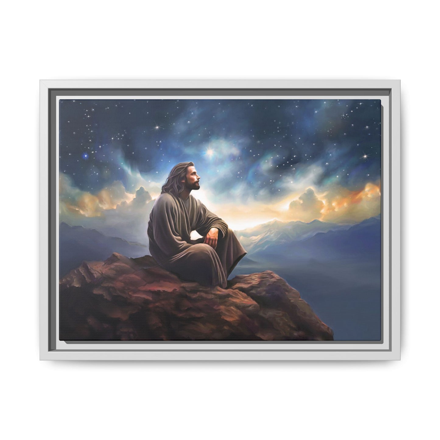 Jesus With The Stars, Framed Fine Art Canvas Print of Handmade Art, many sizes, Christian Art, Christian Gifts
