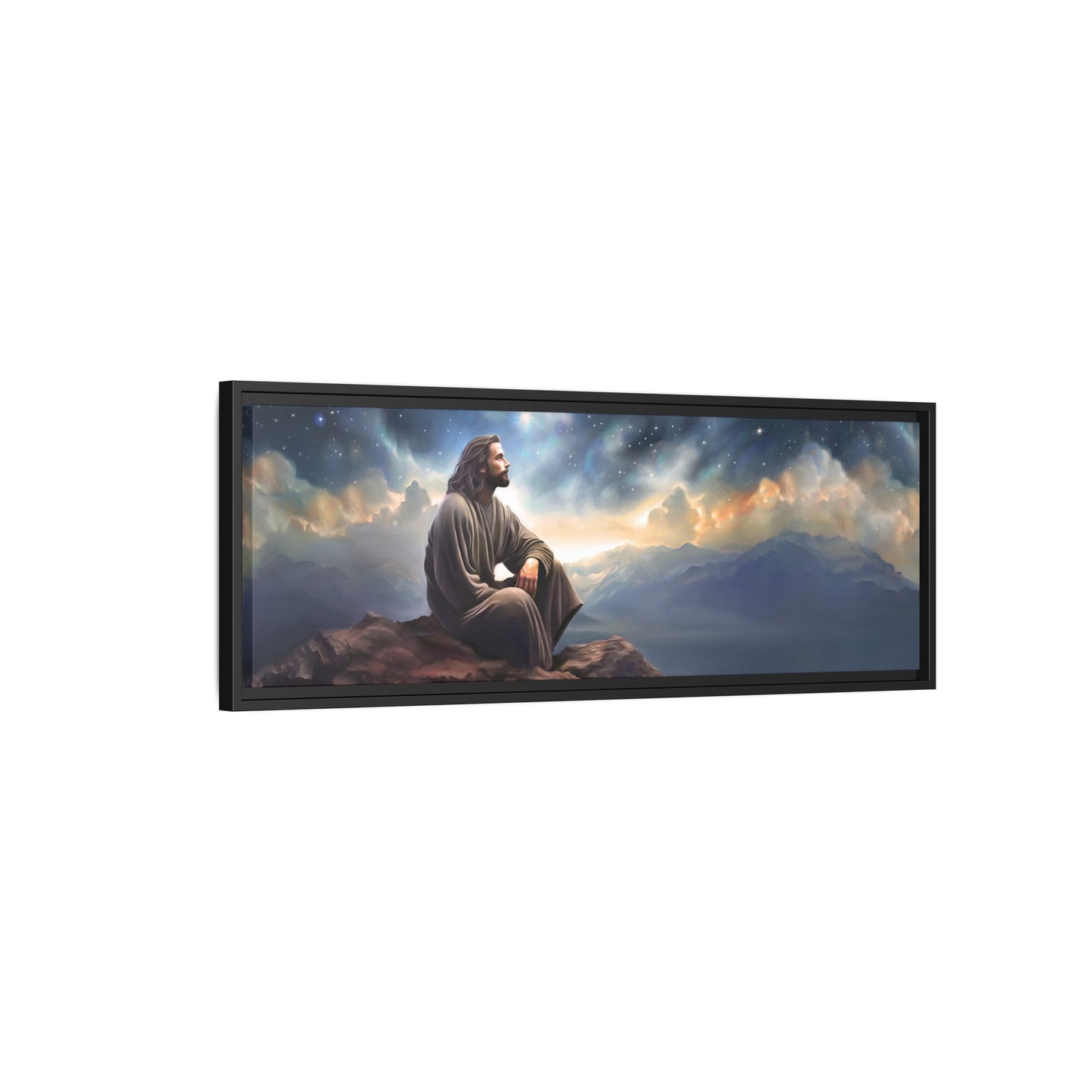 Jesus with The Stars, Canvas Print Art Framed, Jesus Christ Handmade Artwork, Deep Meditative Christian Gift