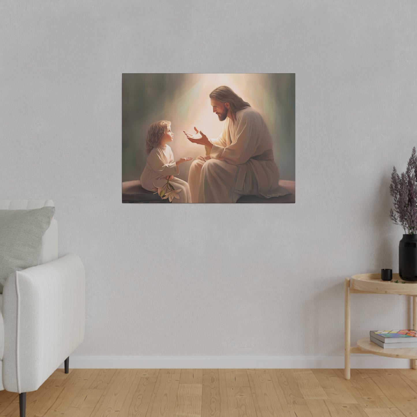 You Are The Light, fine art canvas print, Christian artwork, Jesus with a child, Jesus Christ with a little girl, Consider The Lillies