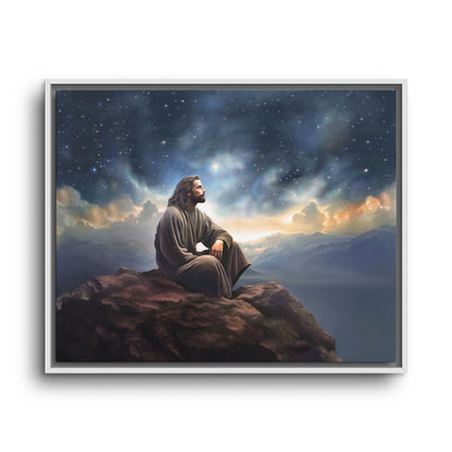 Jesus with The Stars, Canvas Print Art Framed, Jesus Christ Handmade Artwork, Deep Meditative Christian Gift