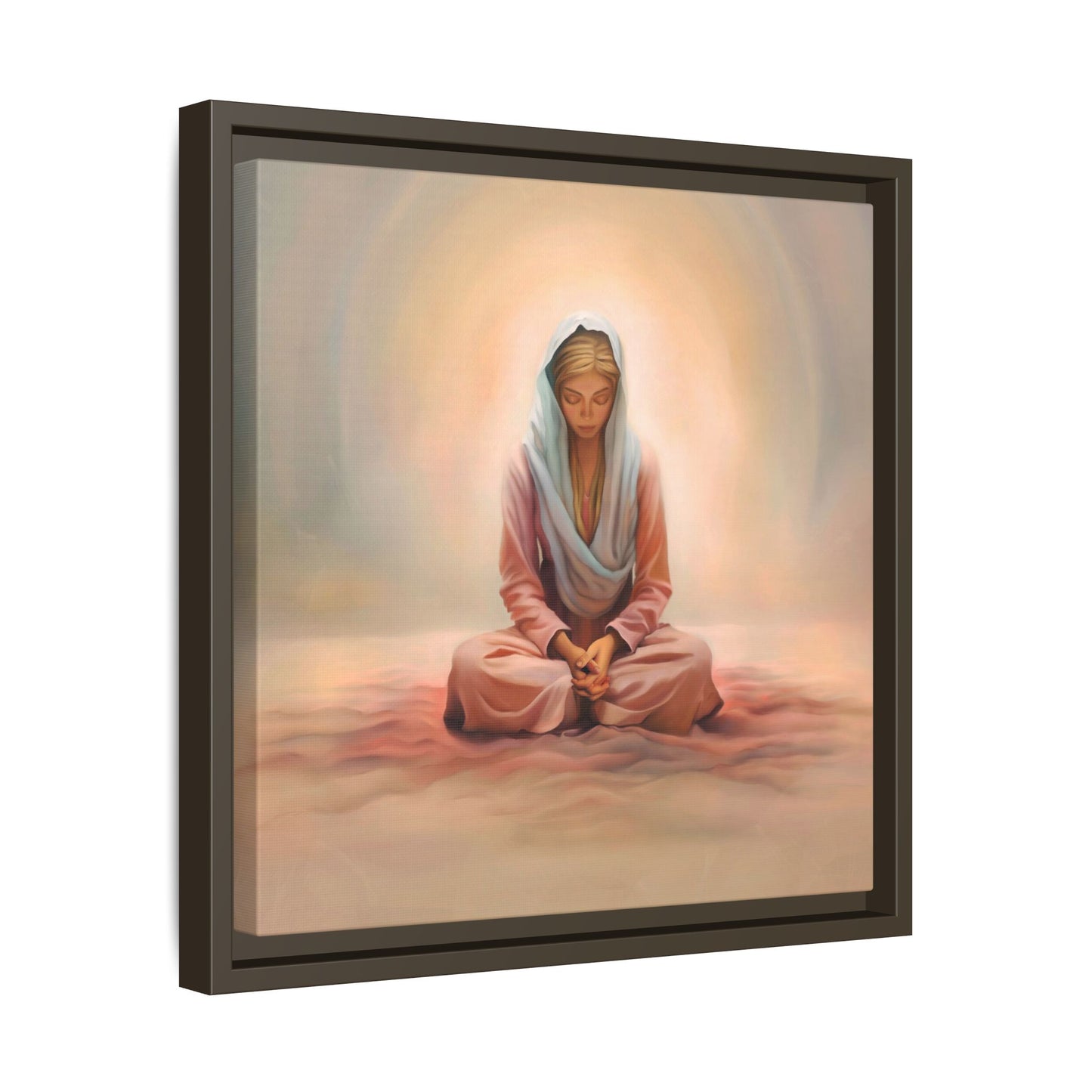 Stillness Framed Canvas Wall Art, Serene Meditation Decor, Spiritual Mindfulness Gift, Tranquil Room Accent, Woman Religious Art