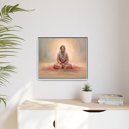 Stillness Framed Canvas Wall Art, Serene Meditation Decor, Spiritual Mindfulness Gift, Tranquil Room Accent, Woman Religious Art