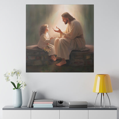 You Are The Light, fine art canvas print, Christian artwork, Jesus with a child, Jesus Christ with a little girl, Consider The Lillies