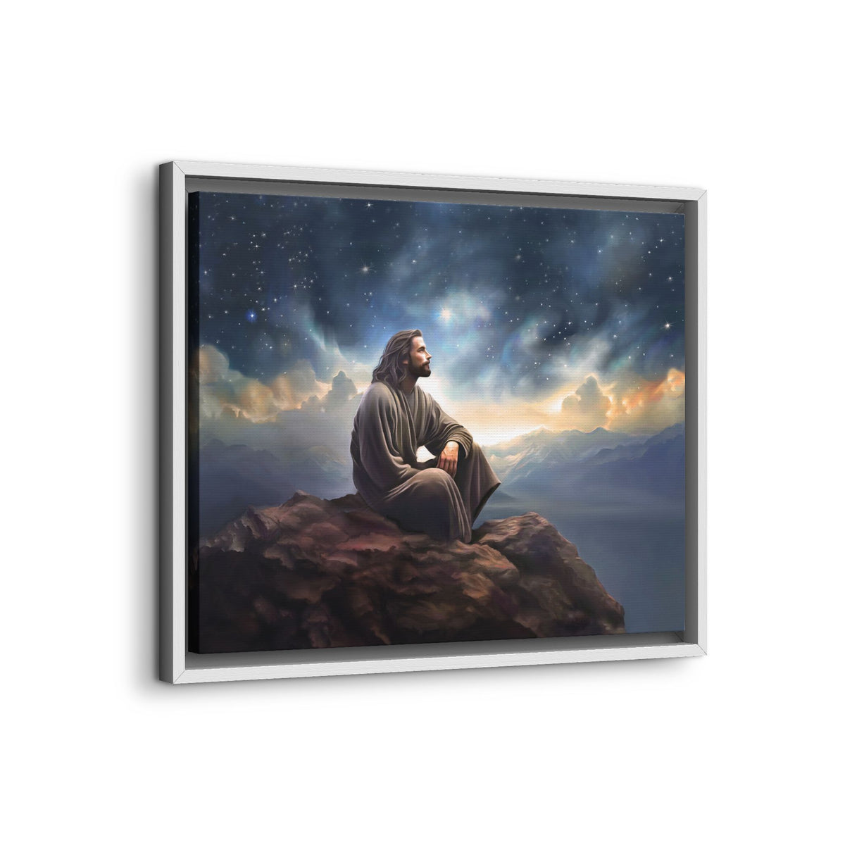 Jesus with The Stars, Canvas Print Art Framed, Jesus Christ Handmade Artwork, Deep Meditative Christian Gift