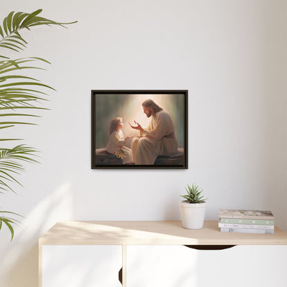 We are His Children, Fine Art Framed Canvas Print, Picture of Jesus, Jesus with a Child, Christian Gift, Christian Art, Jesus Christ Art with Child