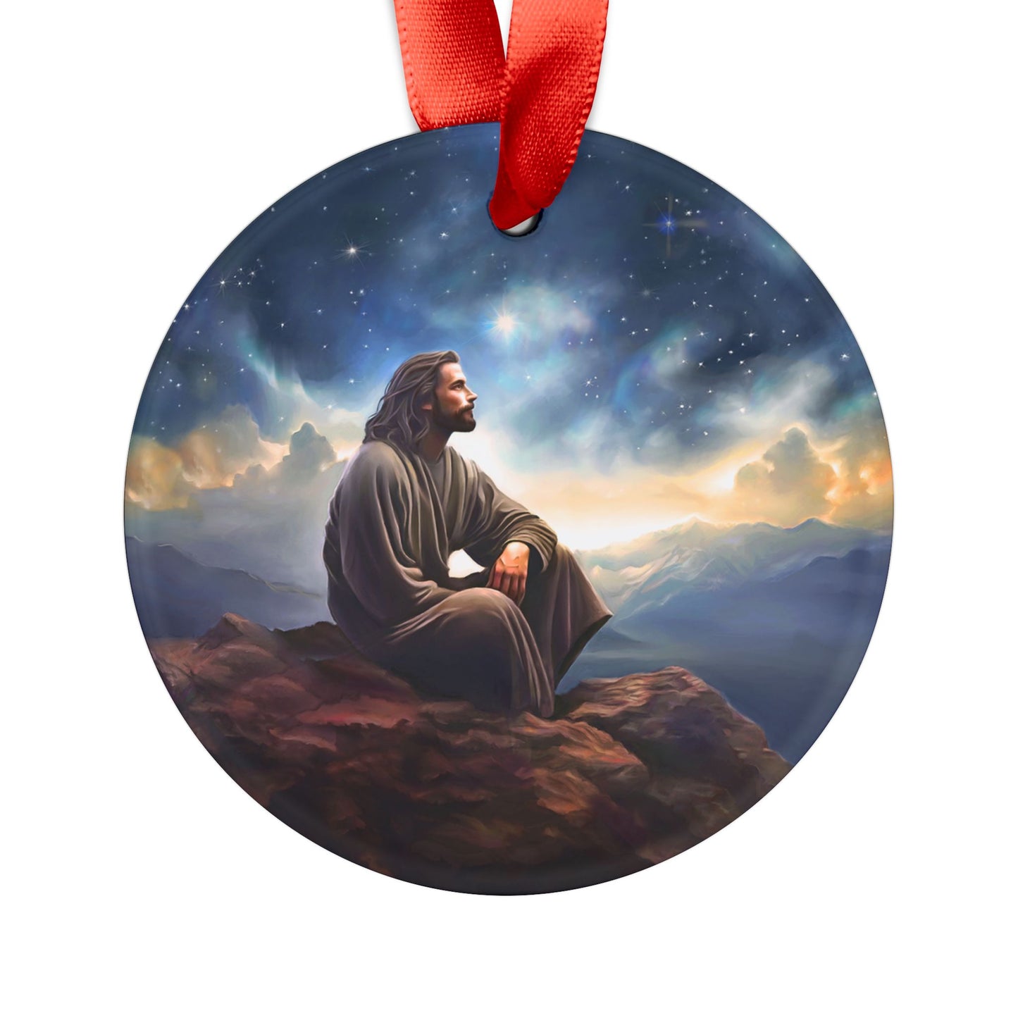 Jesus With The Stars, Christmas Ornament, Christian Ornament with Ribbon