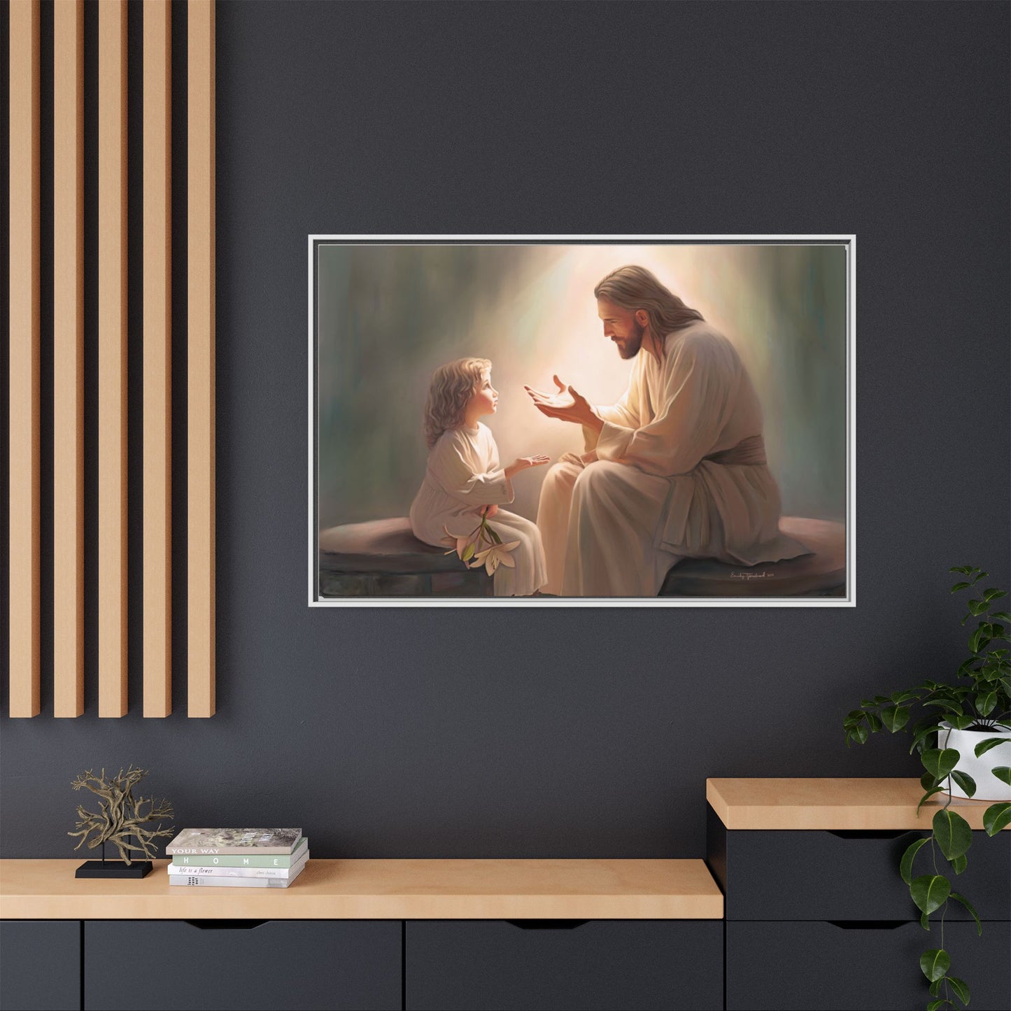 We are His Children, Fine Art Framed Canvas Print, Picture of Jesus, Jesus with a Child, Christian Gift, Christian Art, Jesus Christ Art with Child