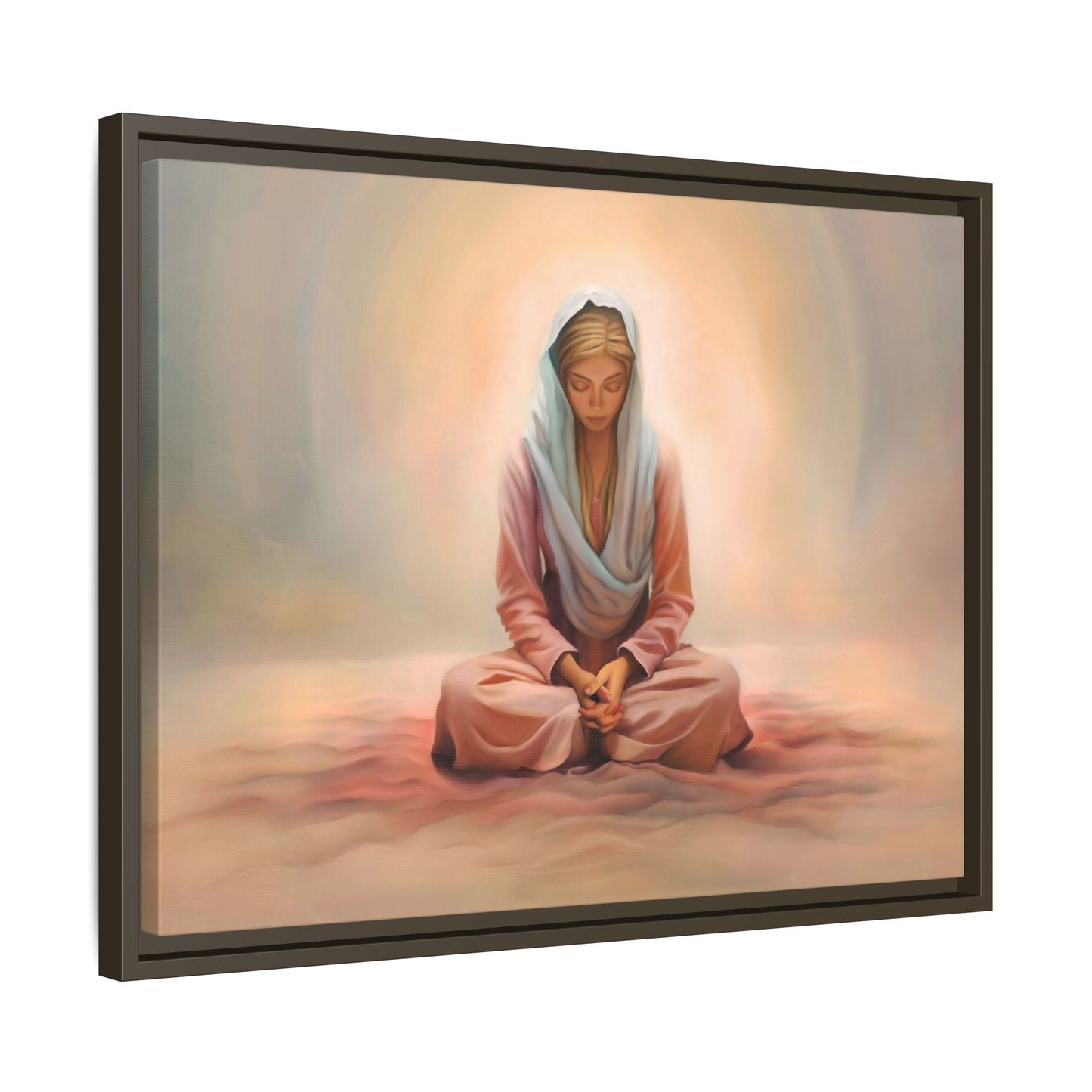 Stillness Framed Canvas Wall Art, Serene Meditation Decor, Spiritual Mindfulness Gift, Tranquil Room Accent, Woman Religious Art
