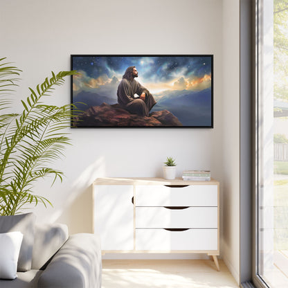 Jesus with The Stars, Canvas Print Art Framed, Jesus Christ Handmade Artwork, Deep Meditative Christian Gift