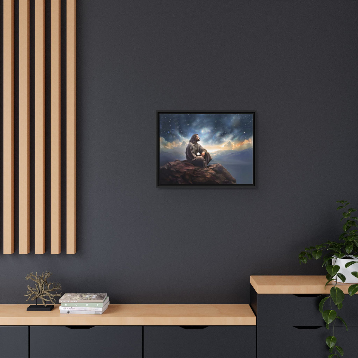 Jesus with The Stars, Canvas Print Art Framed, Jesus Christ Handmade Artwork, Deep Meditative Christian Gift