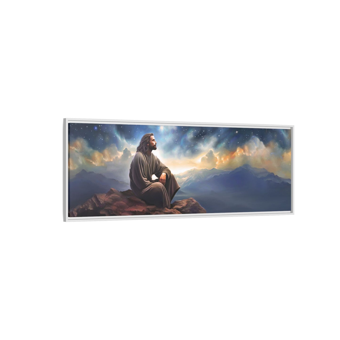 Jesus with The Stars, Canvas Print Art Framed, Jesus Christ Handmade Artwork, Deep Meditative Christian Gift
