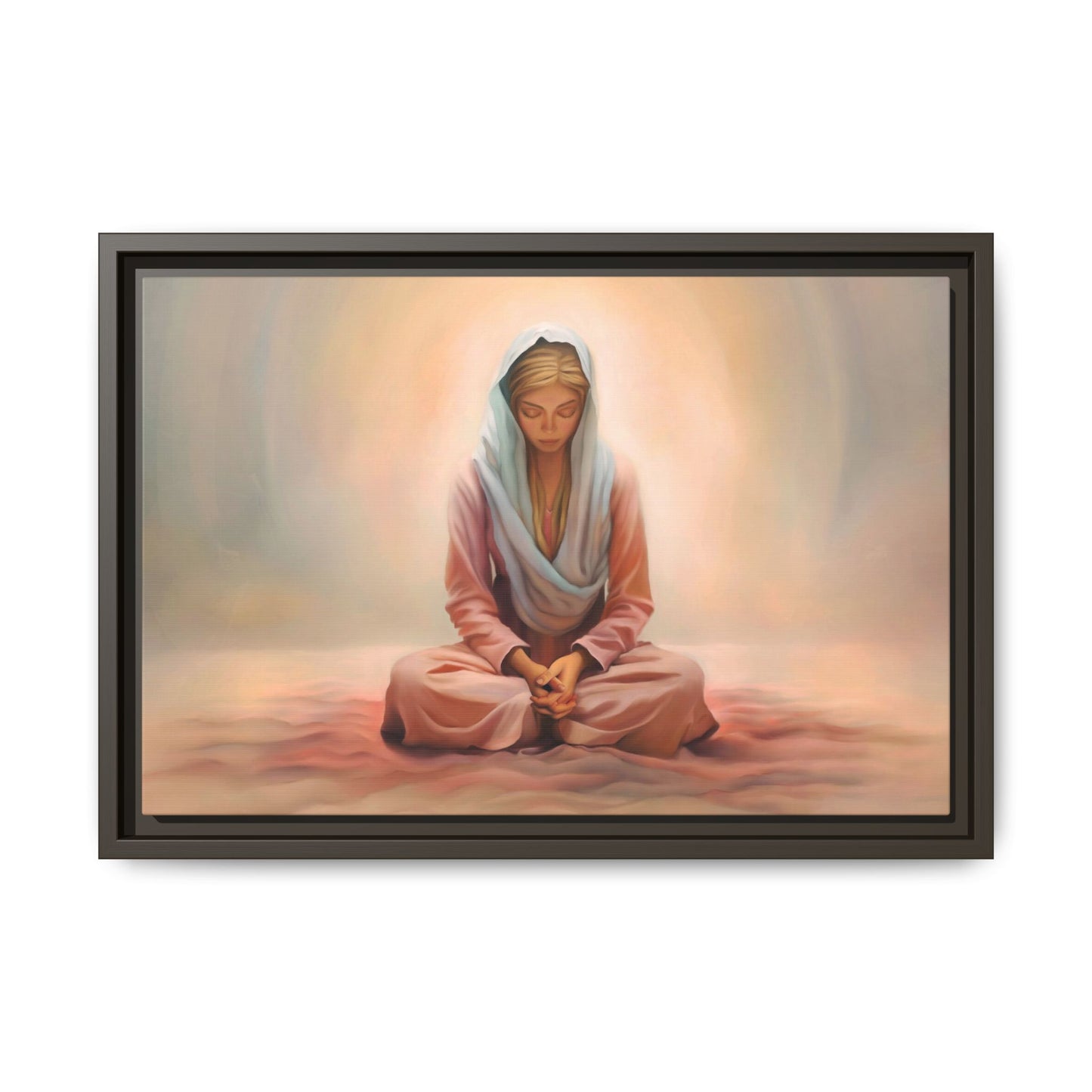 Stillness Framed Canvas Wall Art, Serene Meditation Decor, Spiritual Mindfulness Gift, Tranquil Room Accent, Woman Religious Art