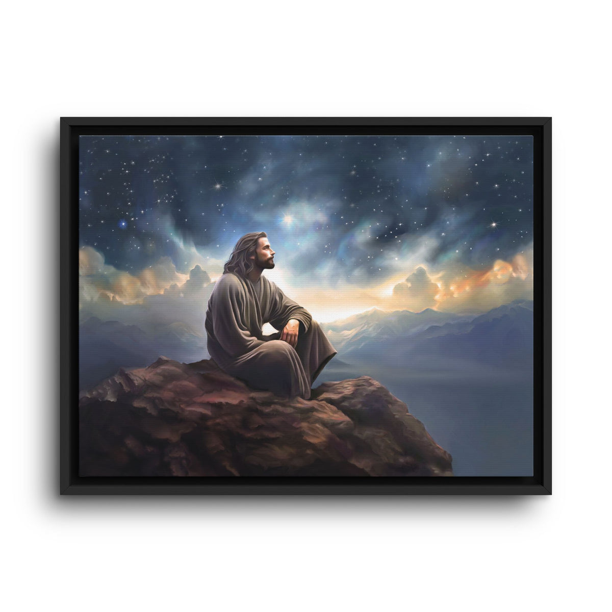Jesus with The Stars, Canvas Print Art Framed, Jesus Christ Handmade Artwork, Deep Meditative Christian Gift
