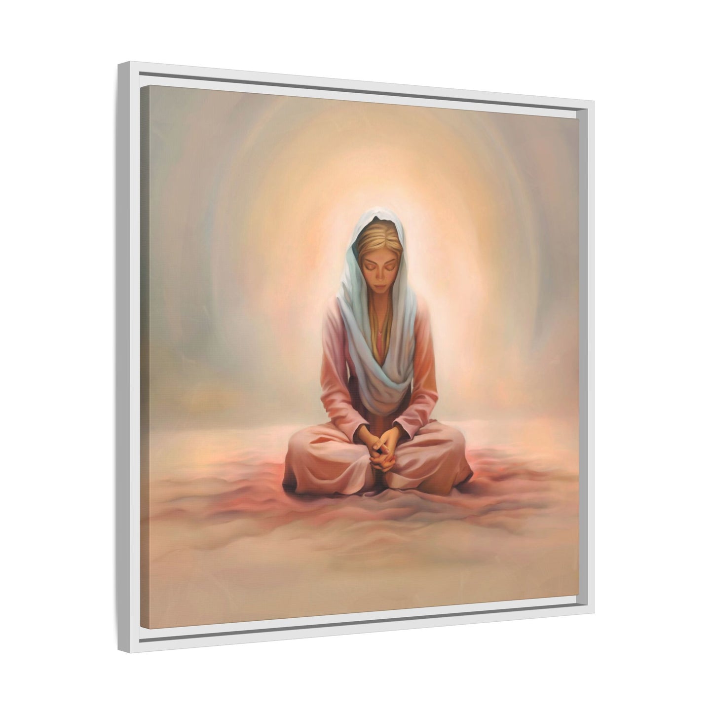 Stillness Framed Canvas Wall Art, Serene Meditation Decor, Spiritual Mindfulness Gift, Tranquil Room Accent, Woman Religious Art