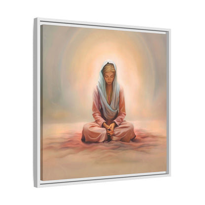 Stillness Framed Canvas Wall Art, Serene Meditation Decor, Spiritual Mindfulness Gift, Tranquil Room Accent, Woman Religious Art