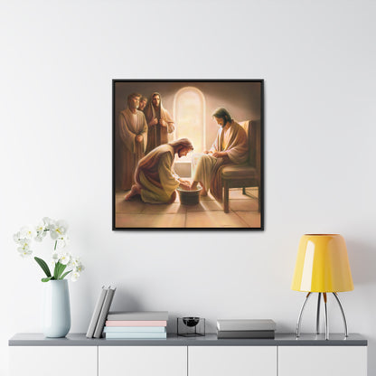 Jesus Washing the Feet, Canvas Print, Framed, The Unconditional Nature of God, Christian Art, Beautiful Art for Church and home, Gift for Him, Gift for Her