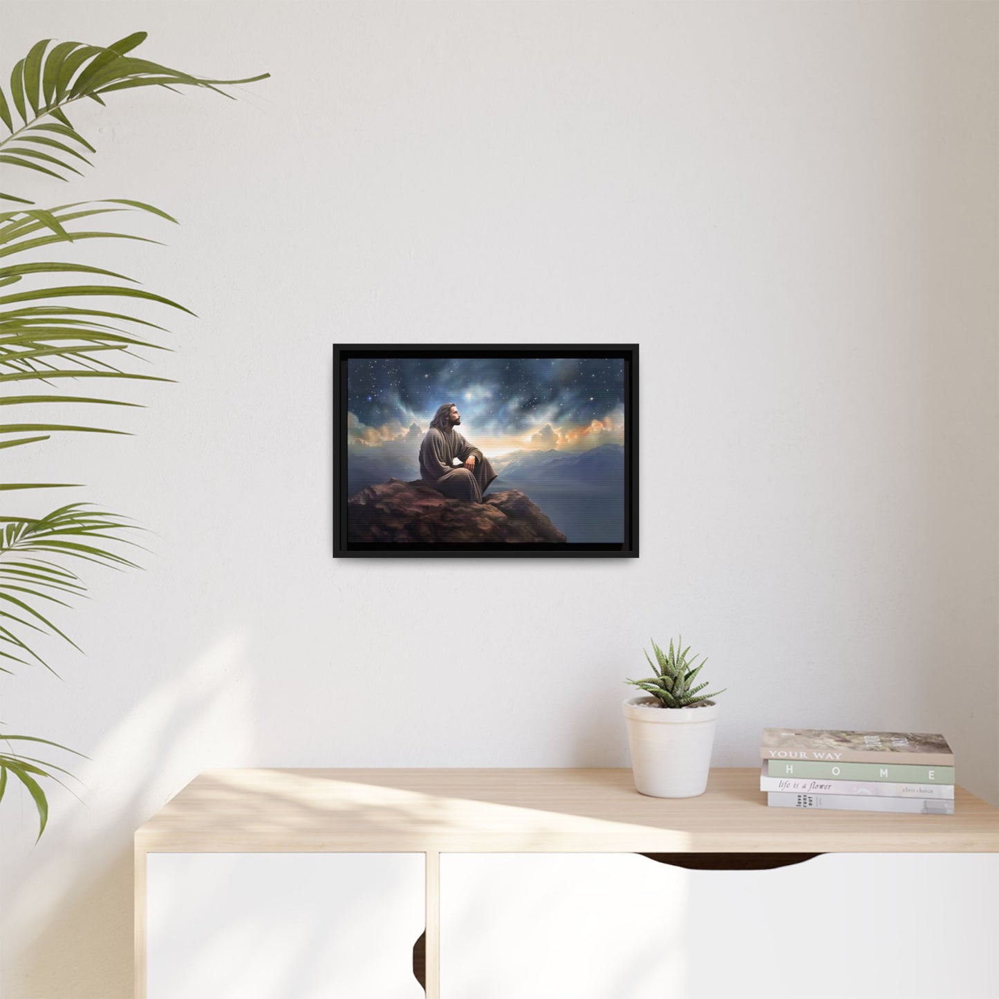 Jesus with The Stars, Canvas Print Art Framed, Jesus Christ Handmade Artwork, Deep Meditative Christian Gift