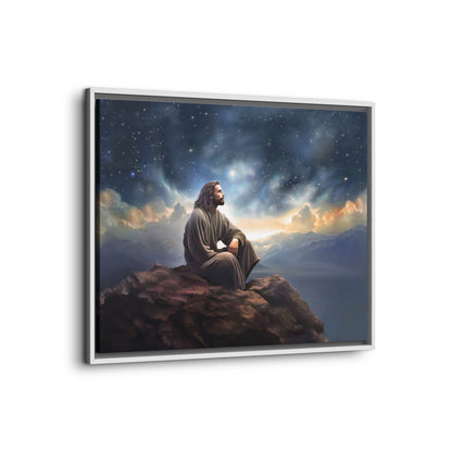 Jesus with The Stars, Canvas Print Art Framed, Jesus Christ Handmade Artwork, Deep Meditative Christian Gift