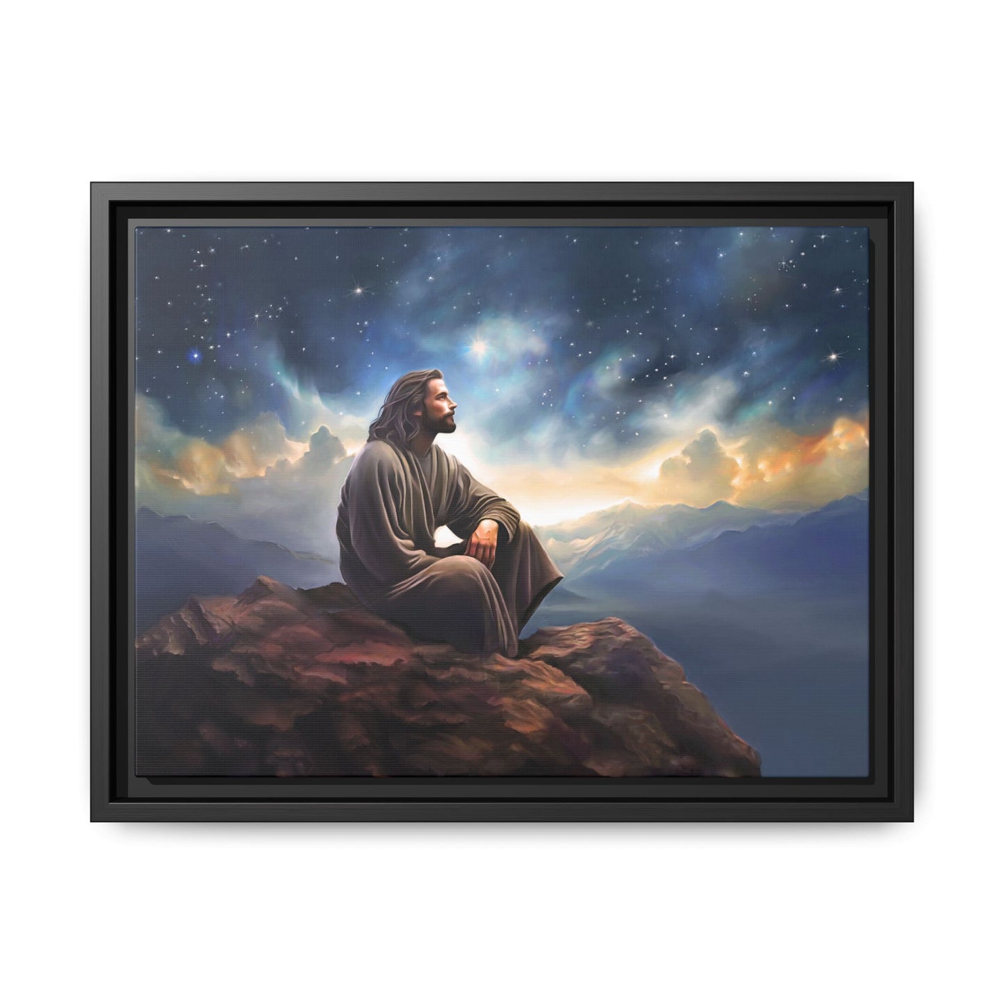 Jesus With The Stars, Framed Fine Art Canvas Print of Handmade Art, many sizes, Christian Art, Christian Gifts