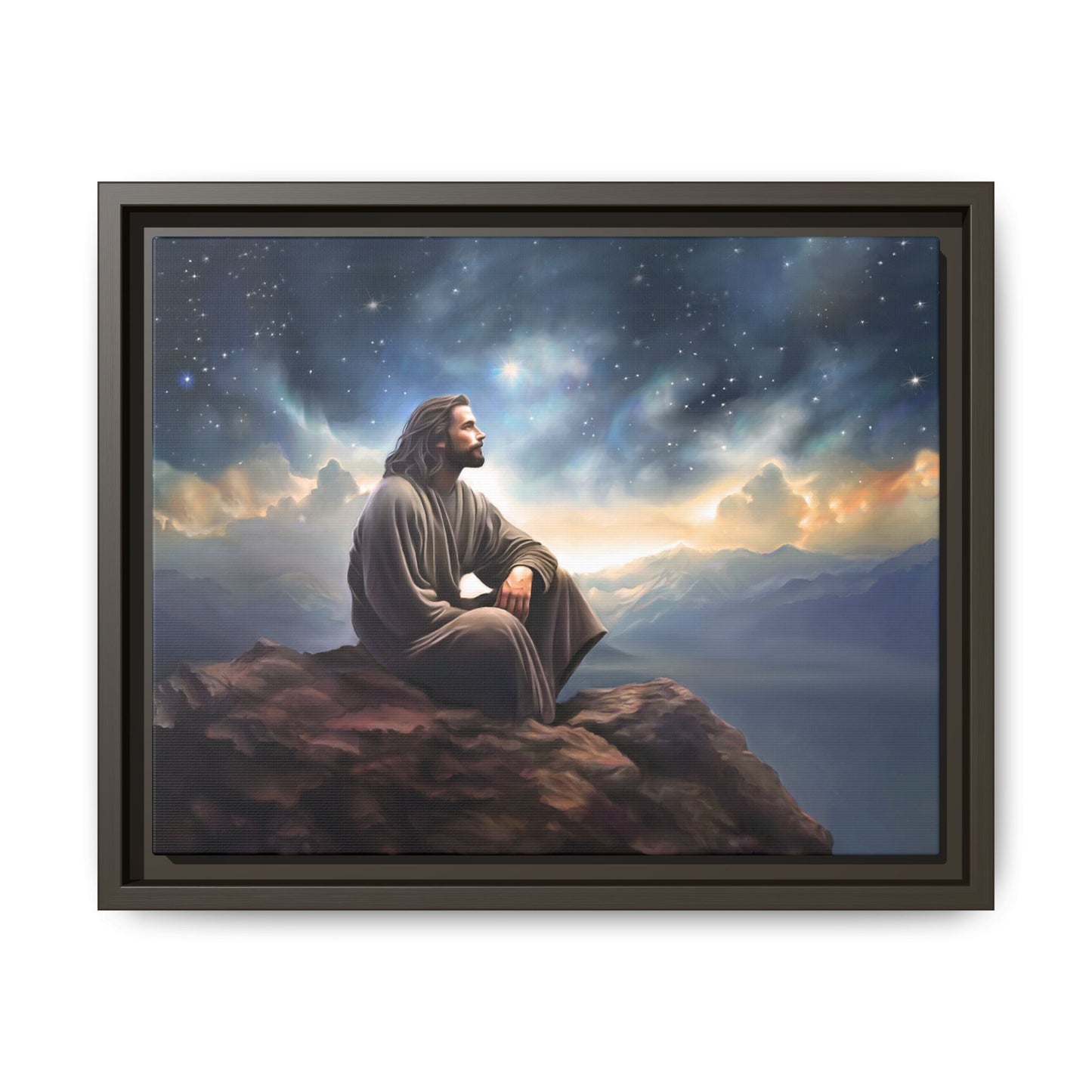 Jesus with The Stars, Canvas Print Art Framed, Jesus Christ Handmade Artwork, Deep Meditative Christian Gift