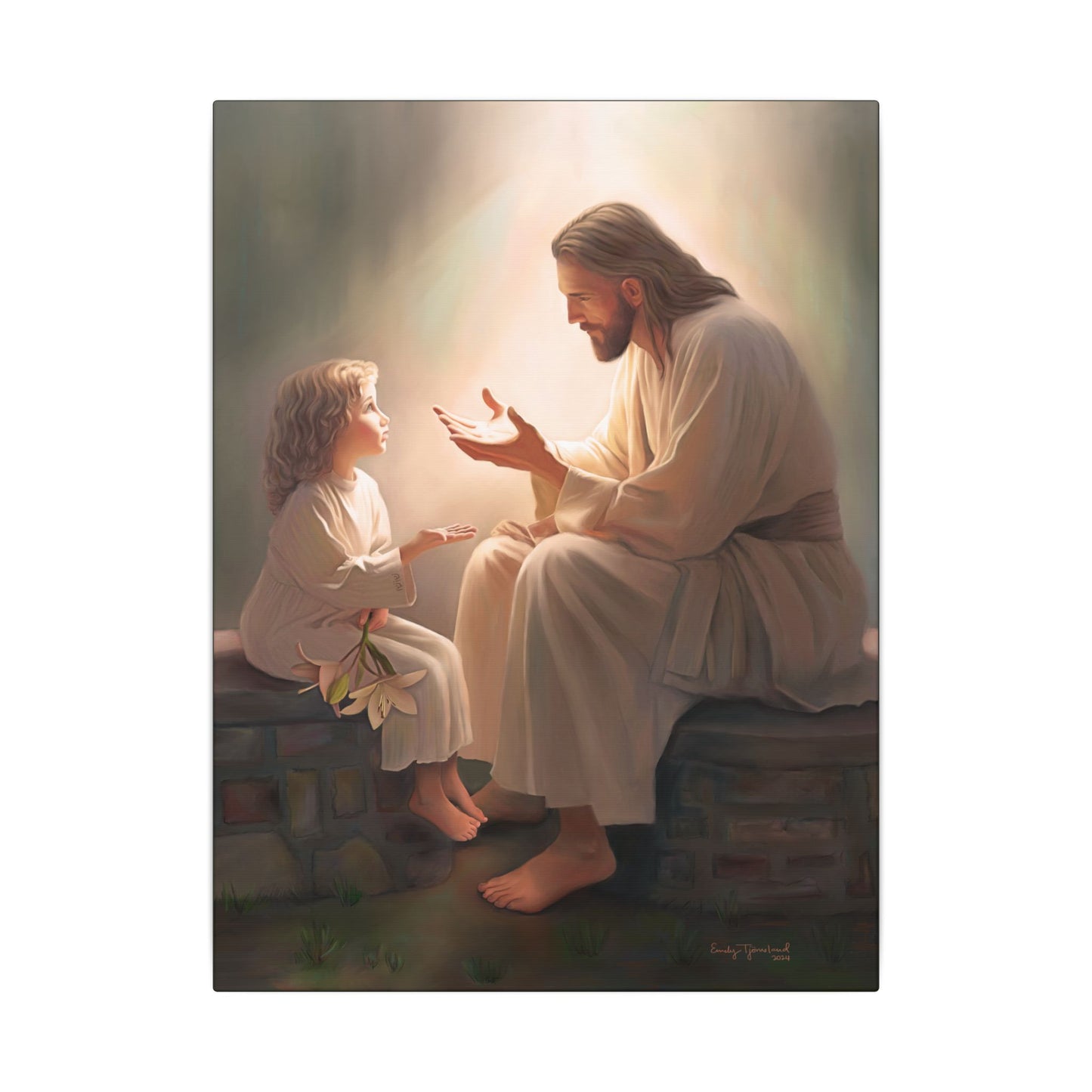 You Are The Light, fine art canvas print, Christian artwork, Jesus with a child, Jesus Christ with a little girl, Consider The Lillies