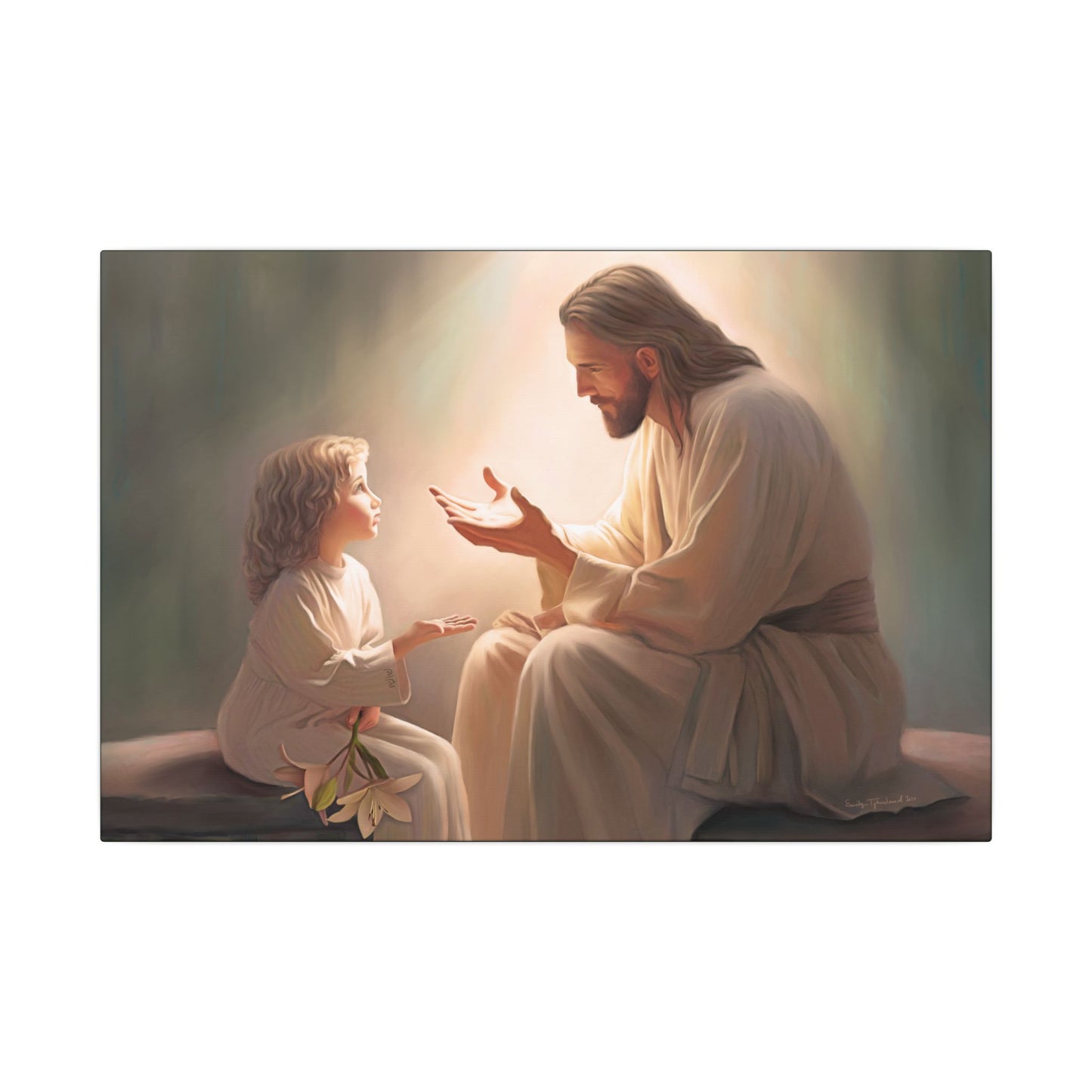 You Are The Light, fine art canvas print, Christian artwork, Jesus with a child, Jesus Christ with a little girl, Consider The Lillies