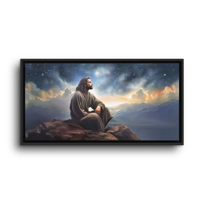 Jesus with The Stars, Canvas Print Art Framed, Jesus Christ Handmade Artwork, Deep Meditative Christian Gift