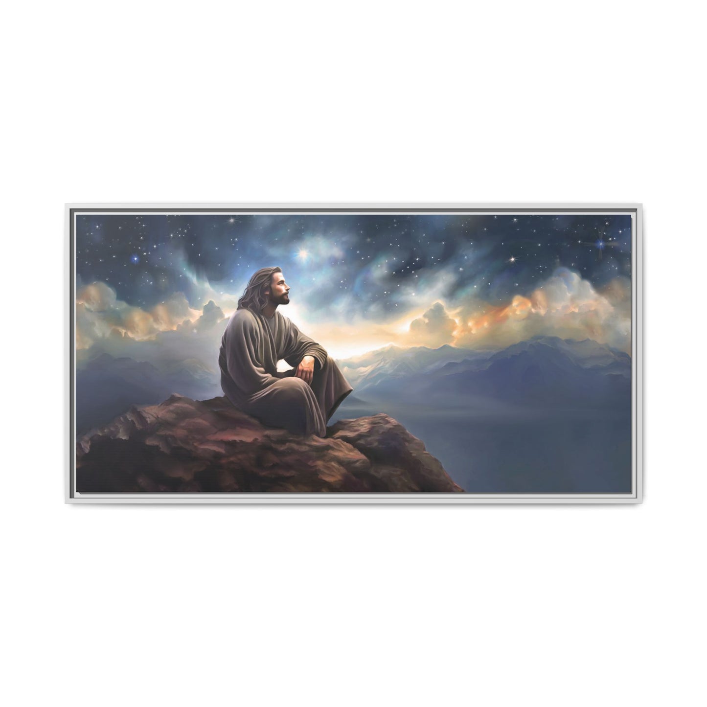 Jesus with The Stars, Canvas Print Art Framed, Jesus Christ Handmade Artwork, Deep Meditative Christian Gift