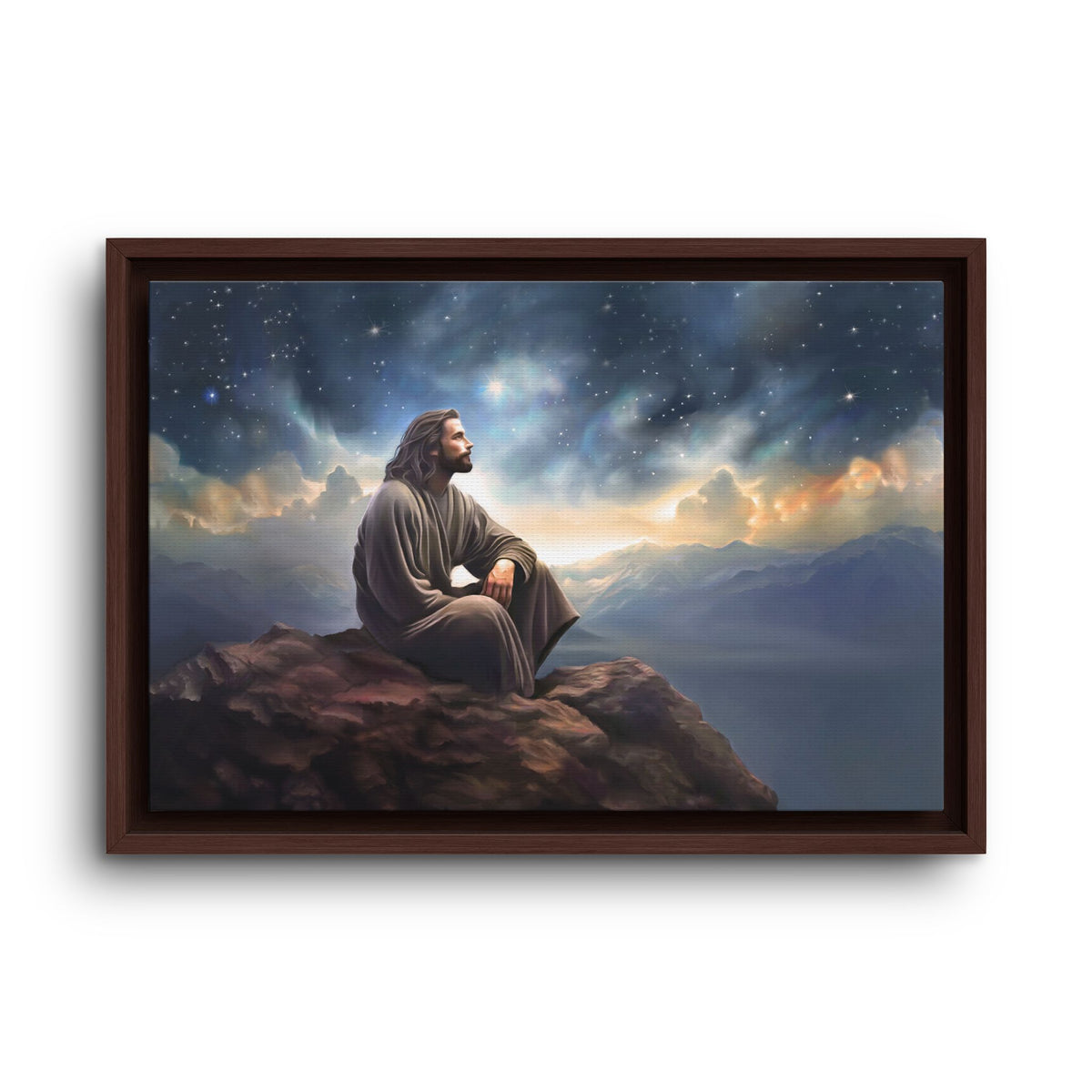 Jesus with The Stars, Canvas Print Art Framed, Jesus Christ Handmade Artwork, Deep Meditative Christian Gift