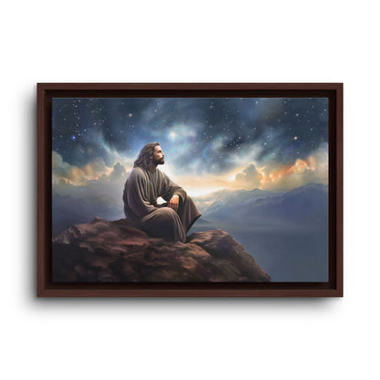 Jesus with The Stars, Canvas Print Art Framed, Jesus Christ Handmade Artwork, Deep Meditative Christian Gift