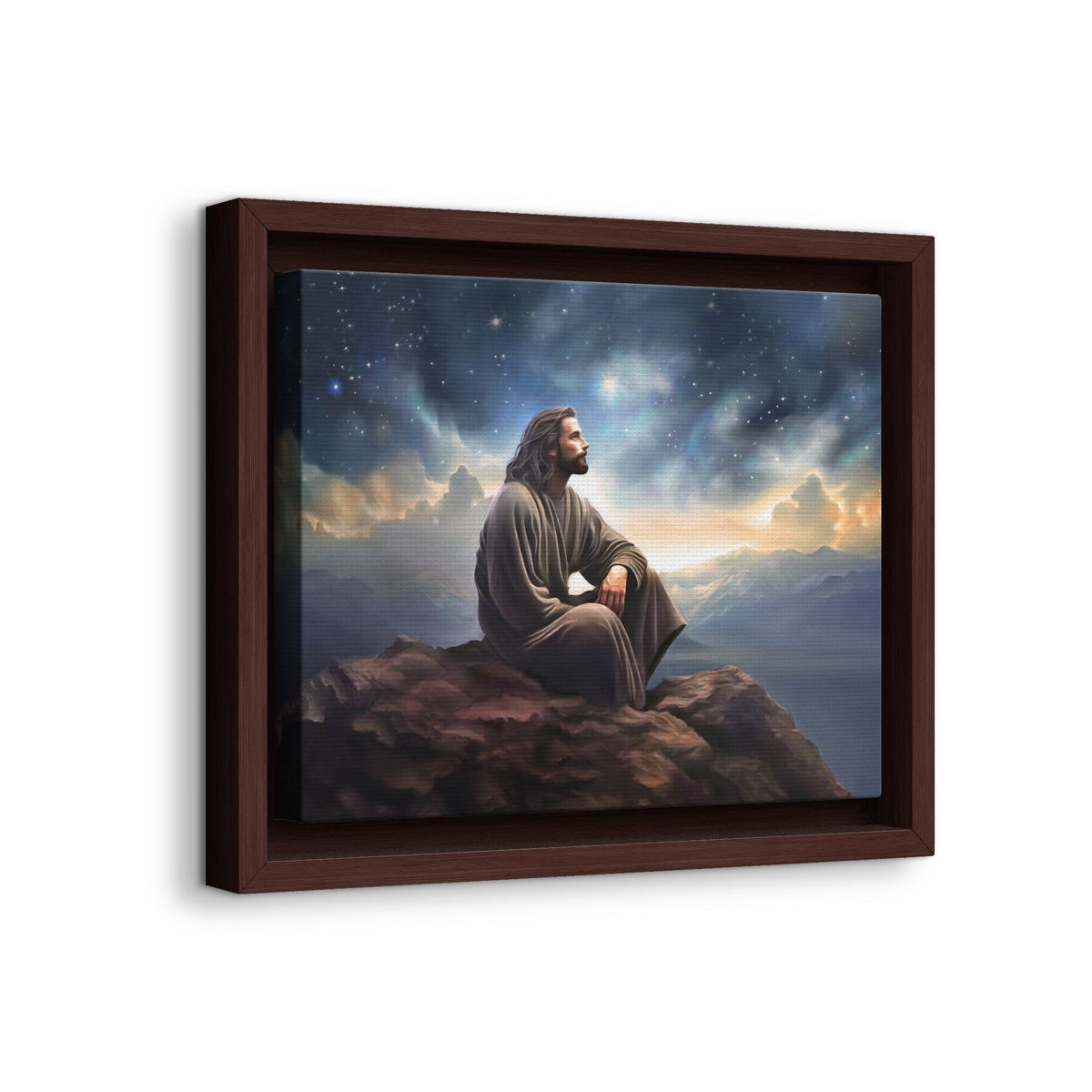 Jesus with The Stars, Canvas Print Art Framed, Jesus Christ Handmade Artwork, Deep Meditative Christian Gift