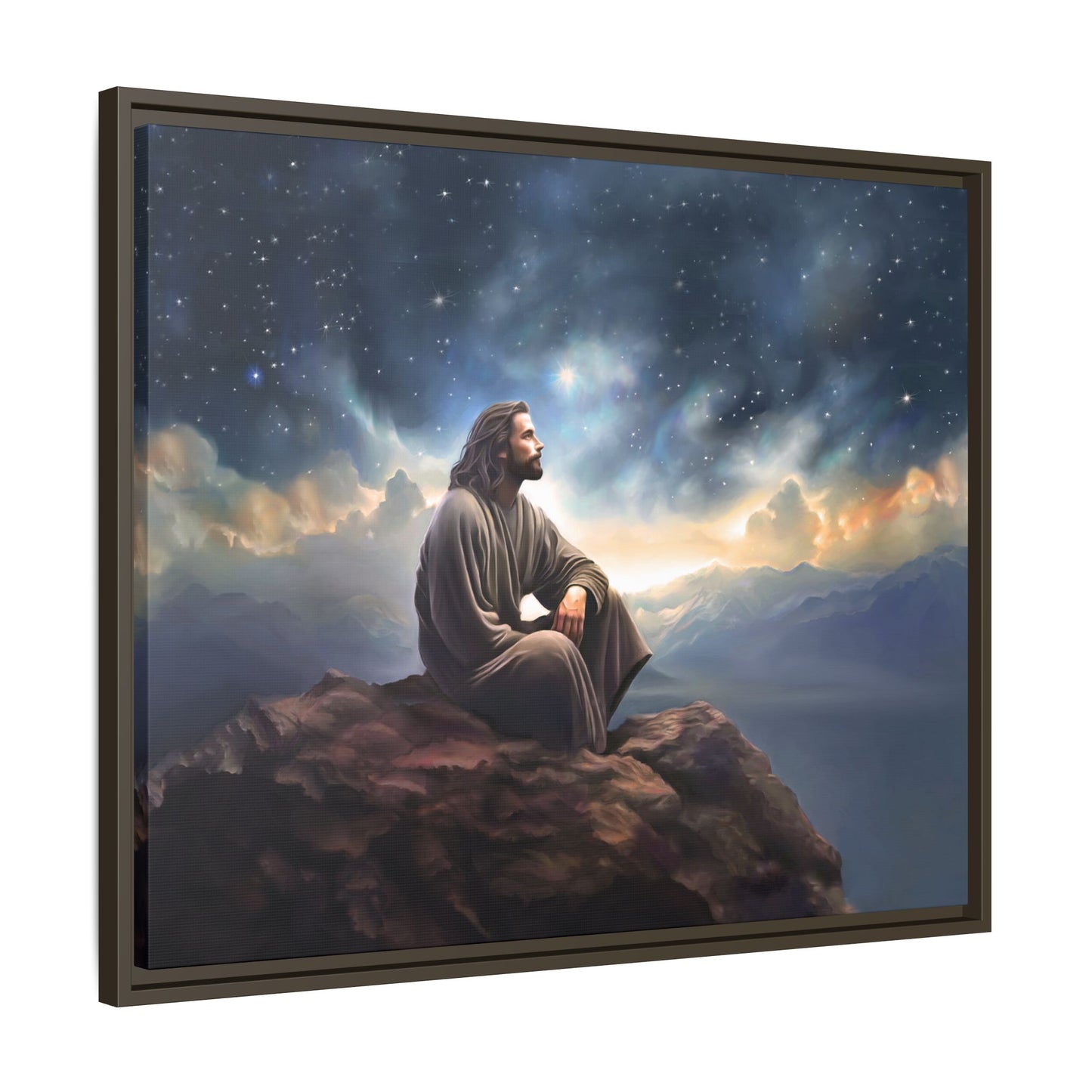 Jesus with The Stars, Canvas Print Art Framed, Jesus Christ Handmade Artwork, Deep Meditative Christian Gift