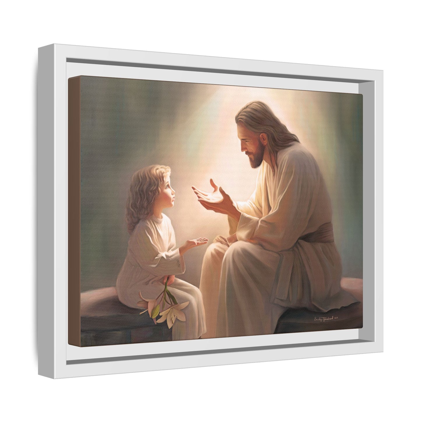 We are His Children, Fine Art Framed Canvas Print, Picture of Jesus, Jesus with a Child, Christian Gift, Christian Art, Jesus Christ Art with Child