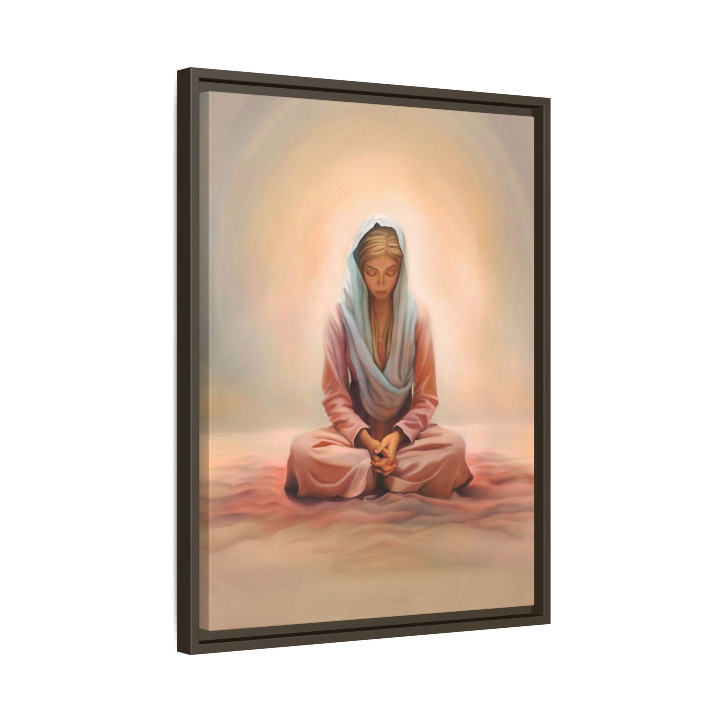 Stillness Framed Canvas Wall Art, Serene Meditation Decor, Spiritual Mindfulness Gift, Tranquil Room Accent, Woman Religious Art